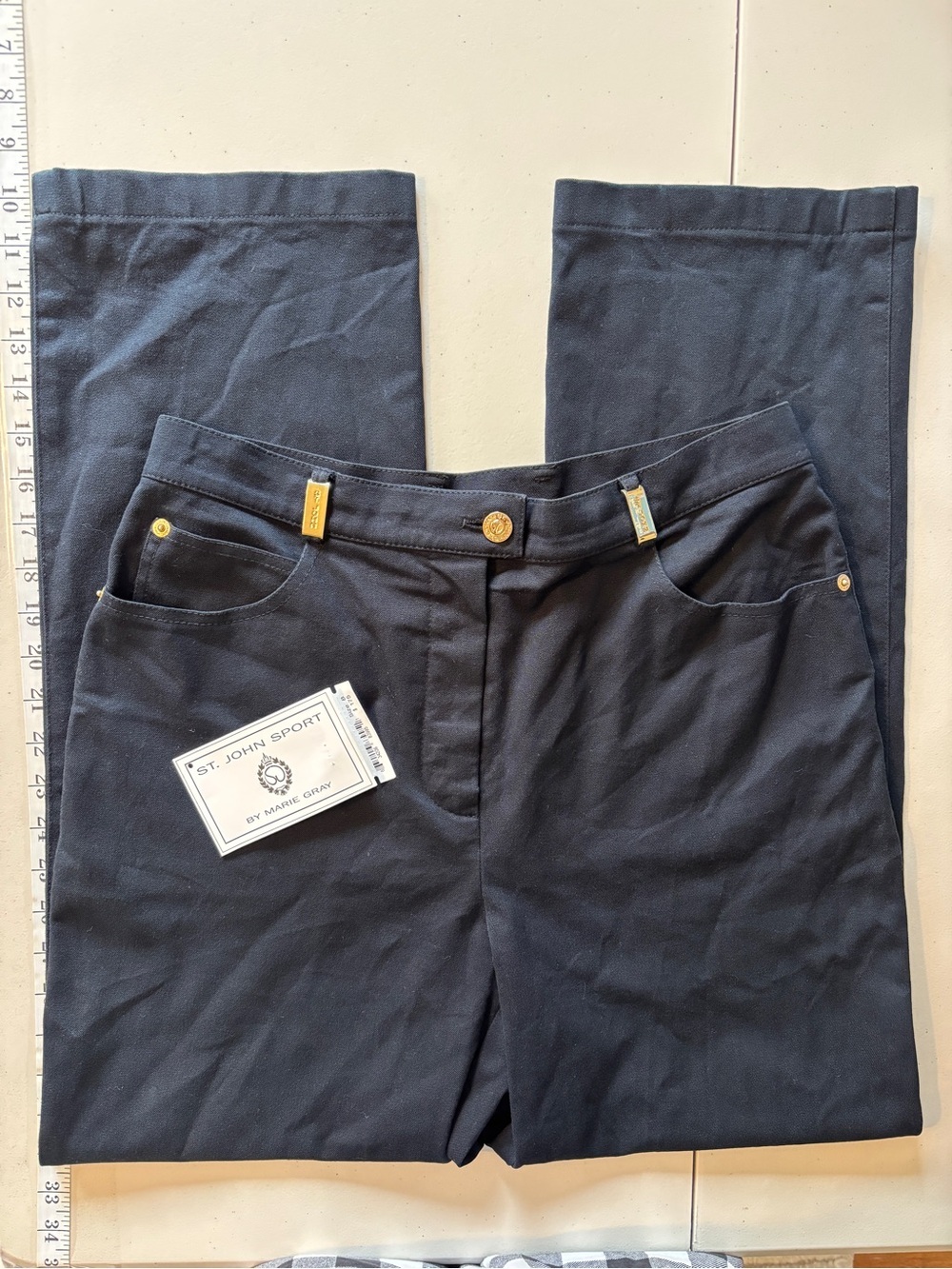 VTG St John Black High-Rise Jeans Size 8 Straight Leg Elevated Basic Minimalist